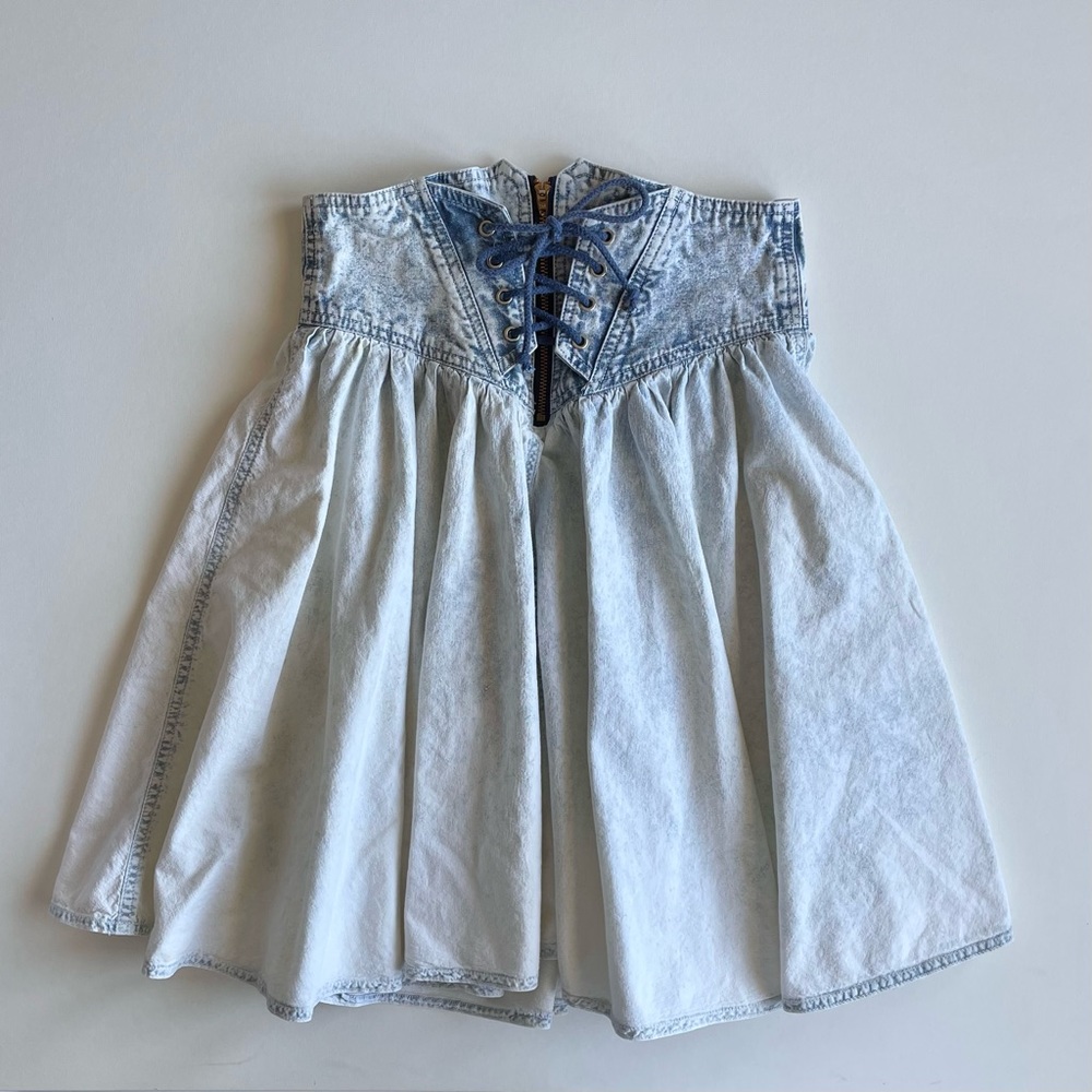 Vintage Denim Corset Waist Skirt